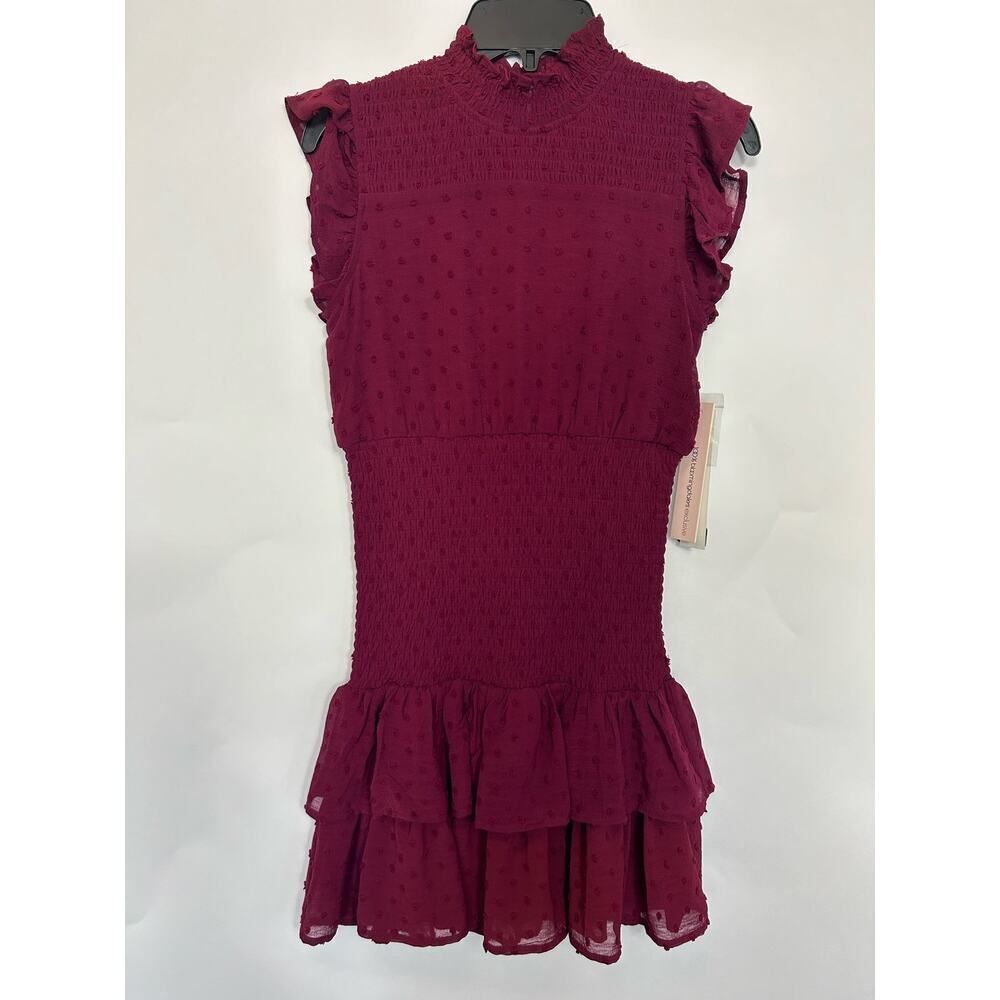 Aqua Girls Swiss Dot Smocked Dress Color: Wine Size L 10/12